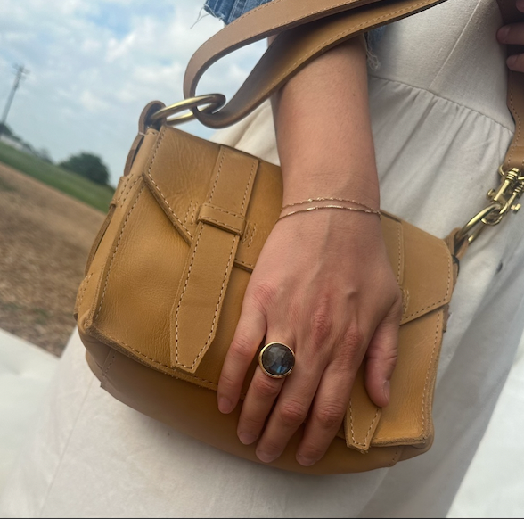 18K Gold Vermeil Medium Faceted Circle Cocktail Ring Labradorite