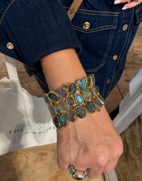 Mosaic Jaipur Cobblestone Cuff Labradorite with Rough Cut Diamond (Triple Line)