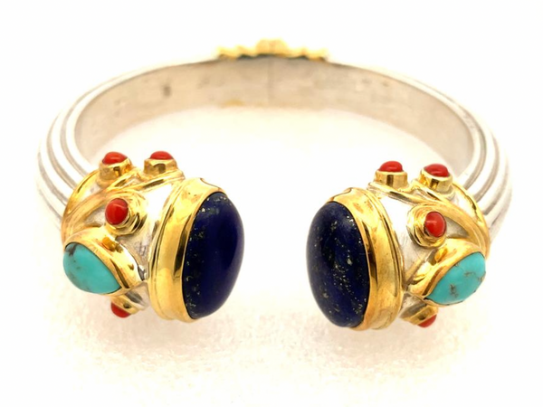 Large Serpentine Open Stone Bracelet - Lapis Lazuli