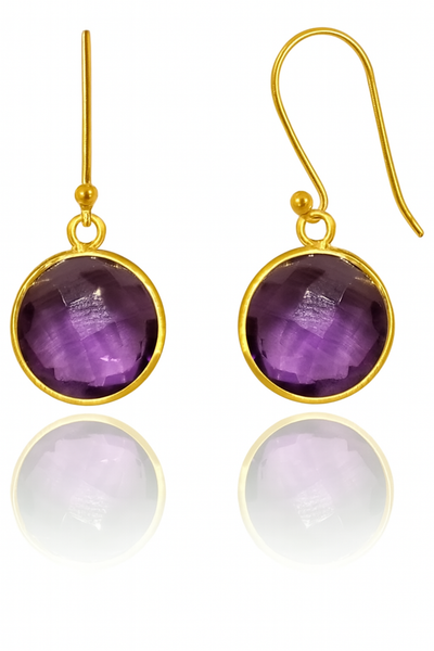 Gold Plated Medium Hanging Puntino Earrings Amethyst