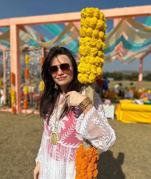 Jaipuri Gold Plated Mixed Tourmaline Mosaic Open Cuff