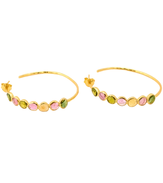 Jaipur-Inspired Limited Edition 18K Gold-Plated Mixed Tourmaline Hoop Earrings