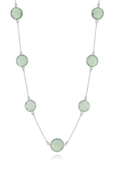18K V Faceted 17 Stone Capri Long Necklace Green Amethyst