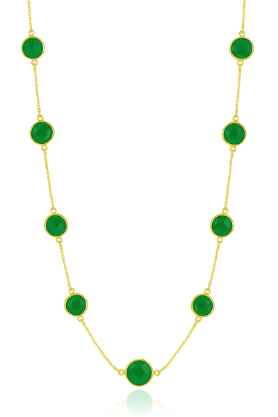 18K V Faceted 17 Stone Capri Long Necklace Green Onyx