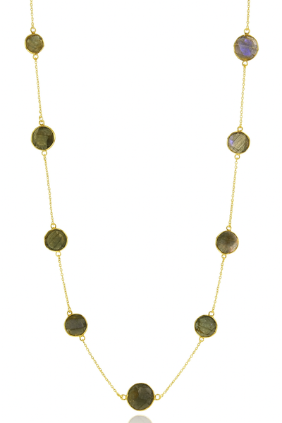 18K V Faceted 17 Stone Capri Long Necklace Labradorite