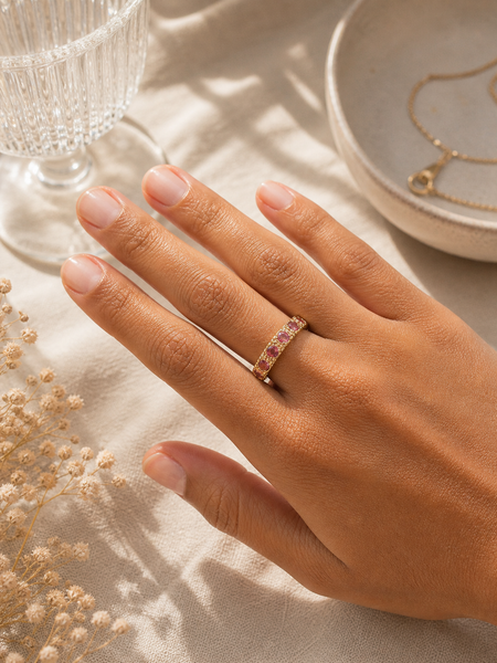 Jaipuri Encased Sliced Pink Tourmaline Ring