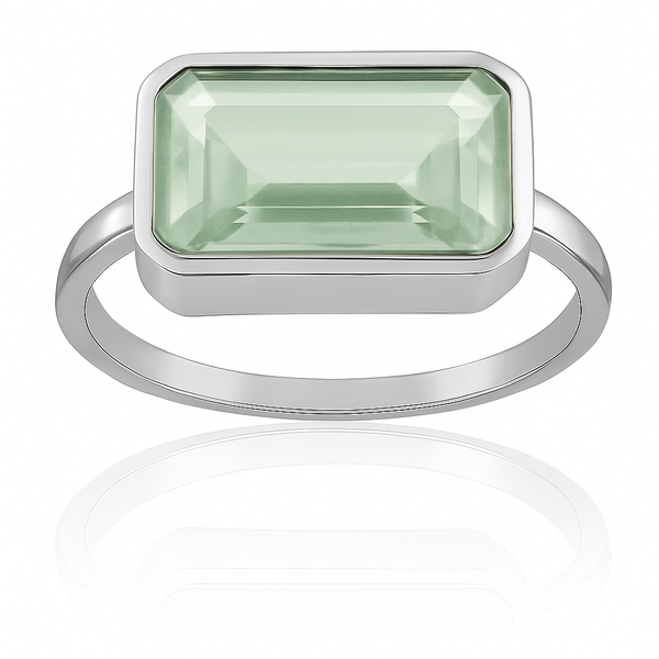 Small Rectangular Ring Green Amethyst
