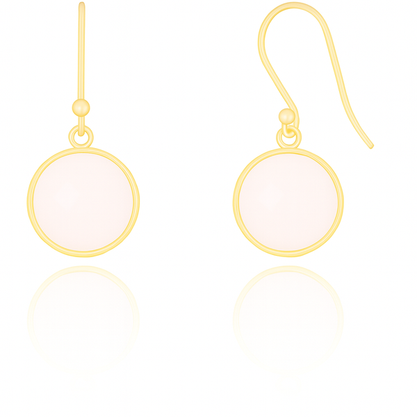 Gold Plated Medium Hanging Puntino Earrings Rose Quartz