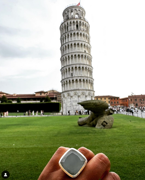 Large Capri Flat Square Cocktail Ring Aqua Chalcedony