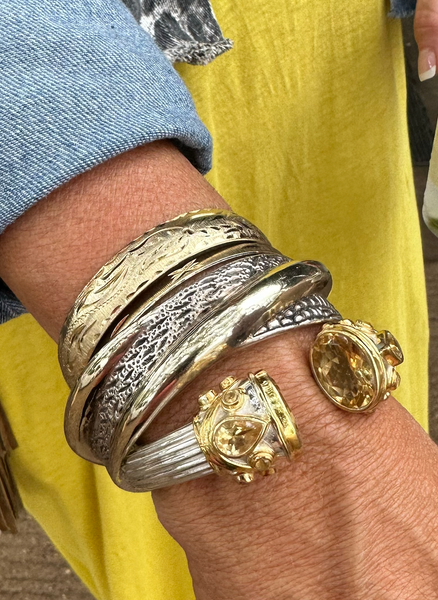 Large Serpentine Open Stone Bracelet - Citrine