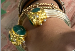 Large Serpentine Open Stone Bracelet - Green Onyx