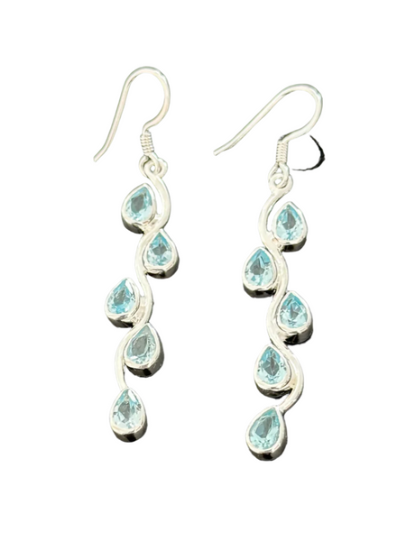 Vertical Stone Leaf Drop Earrings Blue Topaz