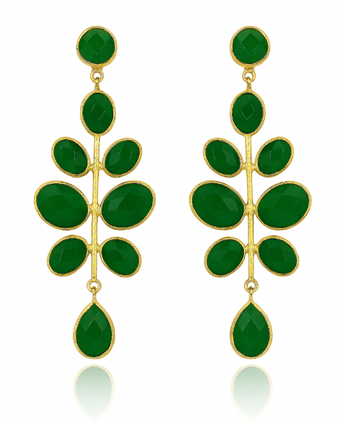 Gold Plated Budding Branch Earrings Green Onyx
