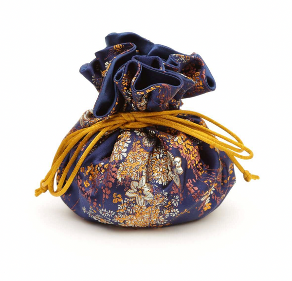 Jewelry Pouch Small Gold Floral - Navy Blue