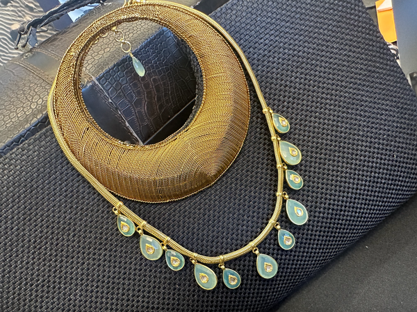 Limited Edition Mogul Polki Aqua Chalcedony Necklaces (24K Gold Plated with Diamonds)