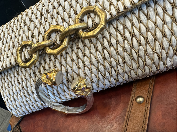 Large Serpentine Open Stone Bracelet - White Moonstone