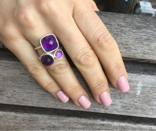 Capri Large Stackable Square Ring Aqua Chalcedony