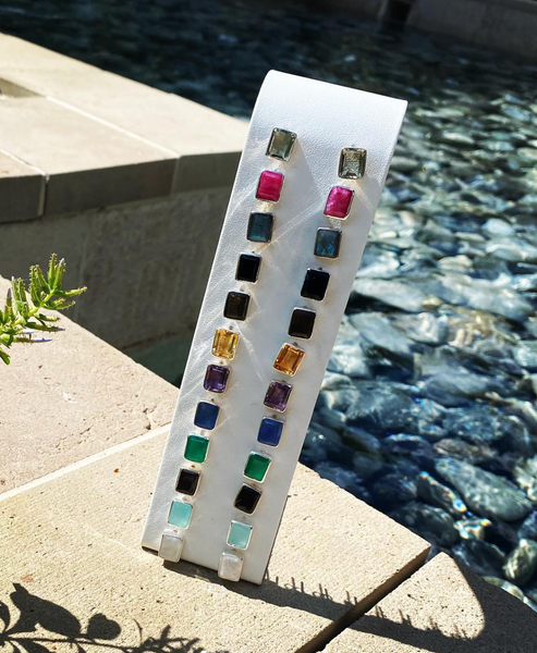 Small Square Gemstone Studs Green Amethyst