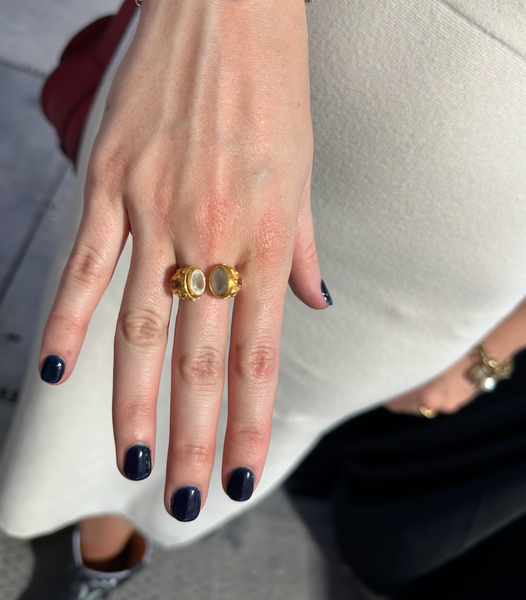 Small Serpentine Open Stone Ring White Moonstone