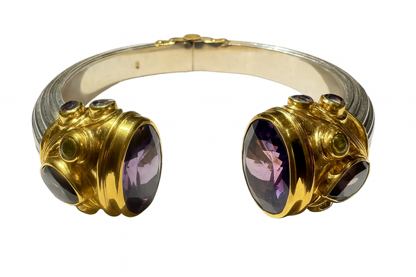 Large Serpentine Open Stone Bracelet - Amethyst