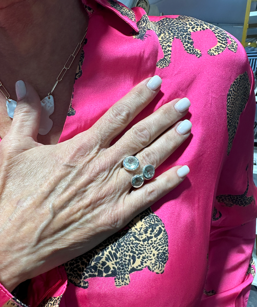 Three Stone Jaipuri Non-Connect Ring Green Amethyst