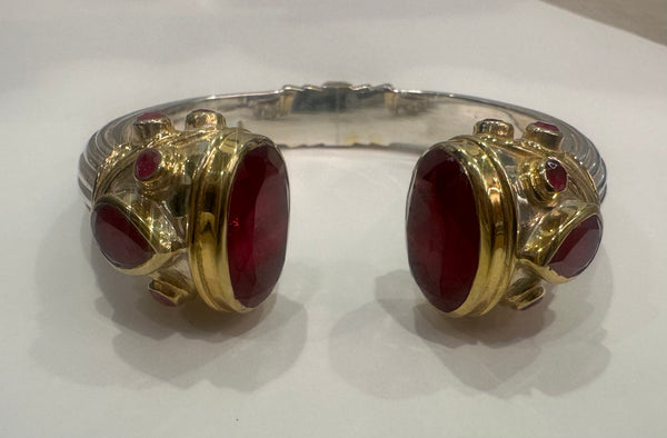 Large Serpentine Open Stone Bracelet - Rough Cut Ruby