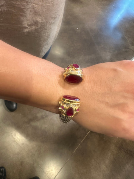 Large Serpentine Open Stone Bracelet - Rough Cut Ruby