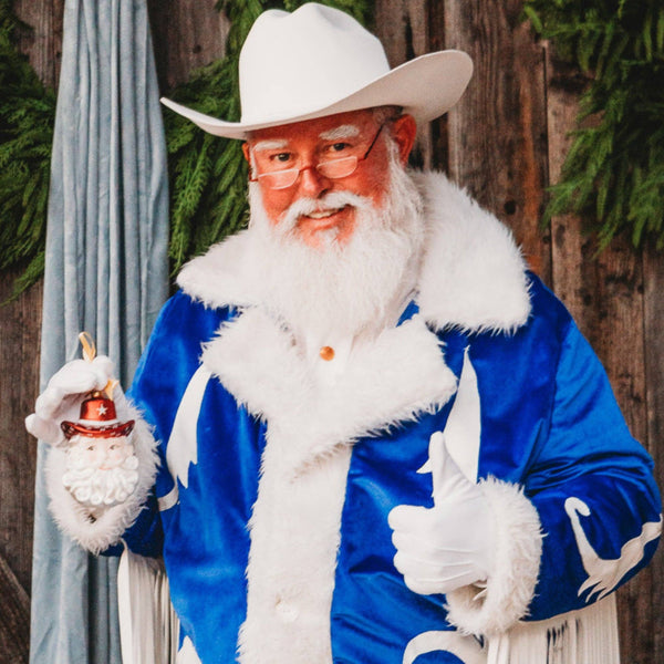 Maroon & White Cowboy Santa Blown Glass Christmas Ornament | Texan Christmas 2026 Edition