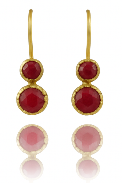 Gold Plated Art Deco Pop Earrings Rough Cut Ruby