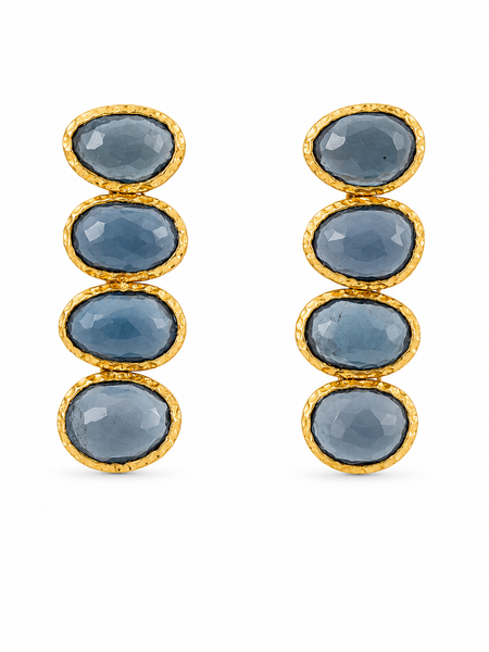 Gold Plated Rani Four Cobblestone Earrings Blue Topaz