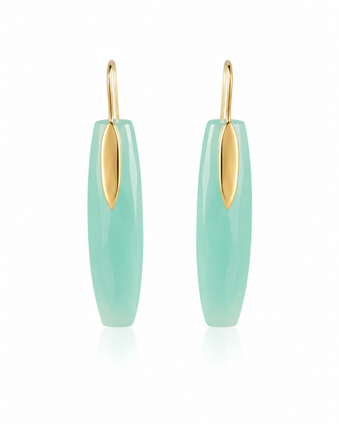 Gold Plated Art Deco Colosseum Vertical Drops Aqua Chalcedony