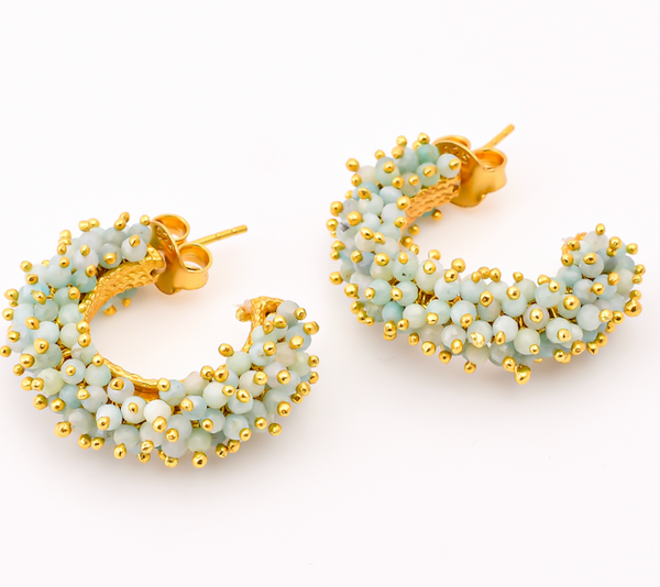 Gold Plated Coral Hoop Earrings Opal