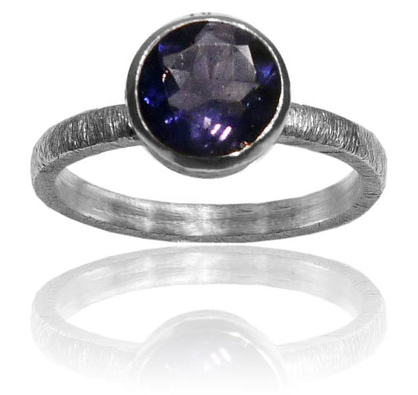 Brushed Stackable Jaipuri Iolite Circle Ring