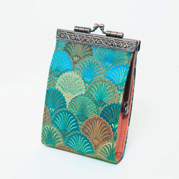 Cathayana Card Holder Brocade Shells Card Holder w / RFID (Teal / Copper)