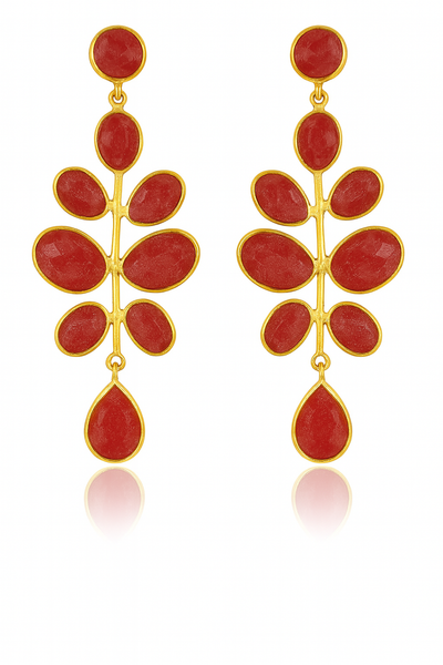 Gold Plated Budding Branch Earrings Rough Cut Ruby