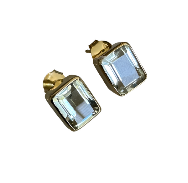Gold Plated Small Square Gemstone Studs Green Amethyst