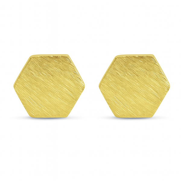 Gold Plated Berlin Brushed Hexagon Harmonie Studs