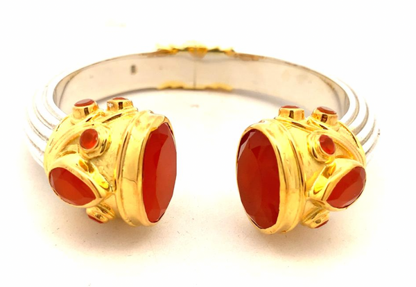 Large Serpentine Open Stone Bracelet - Carnelian