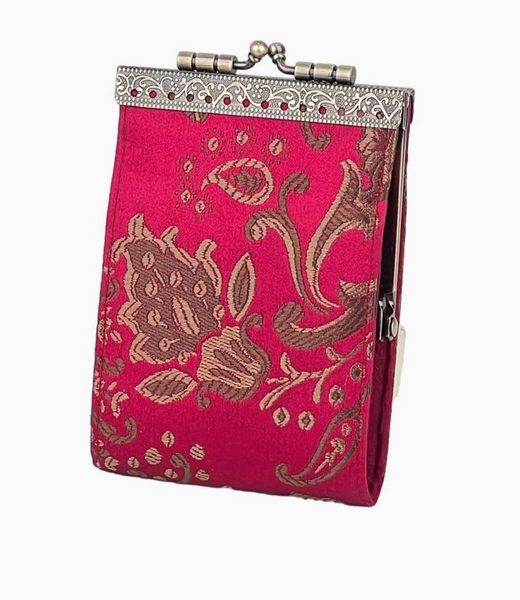 Peony Floral Brocade Card Holder with RFID (Red)