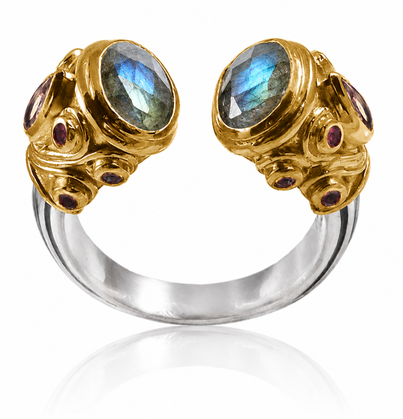 Indian Small Serpentine Open Stone Ring Labradorite