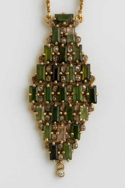 Gold Plated Amazon Luxe Diamond Tourmaline Necklace