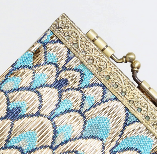 Small Feather Brocade, Card Holders with RFID Protection | Gold & Teal