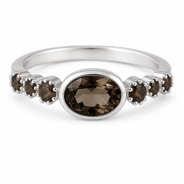 Rani Oval Stackable Ring - Smokey Quartz