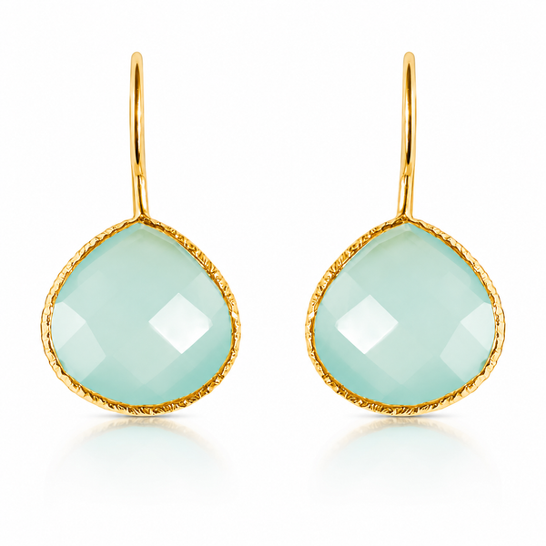 Gold Plated Peacock Drops Aqua Chalcedony
