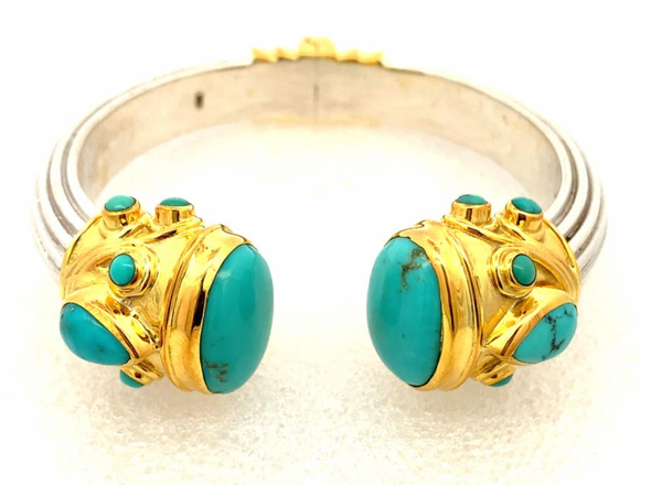 Large Serpentine Open Stone Bracelet - Turquoise