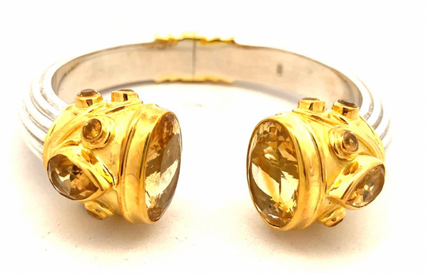 Large Serpentine Open Stone Bracelet - Citrine