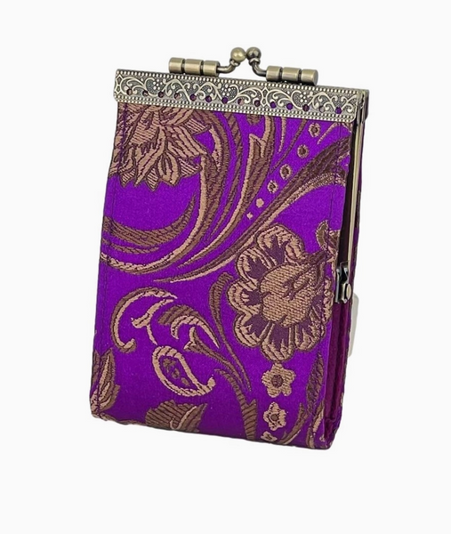 Peony Floral Brocade Card Holder with RFID (Purple)