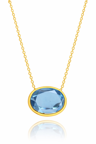Gold Plated Floating Oval Pietra Necklace Blue Topaz
