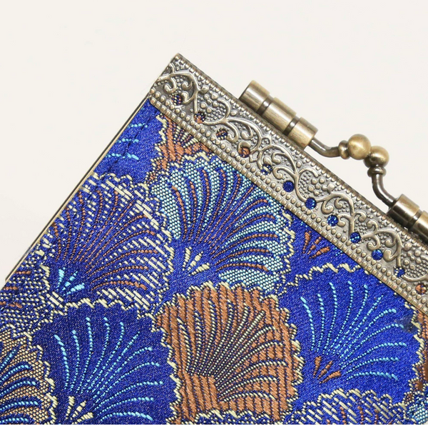 Small Shell Brocade Card Holder with RFID | Purple & Navy Blue