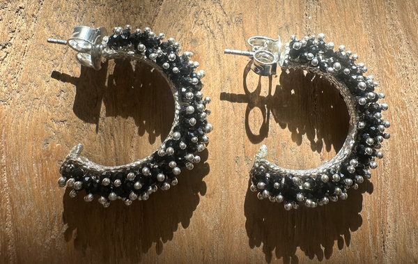 Coral Hoop Earrings Black Onyx